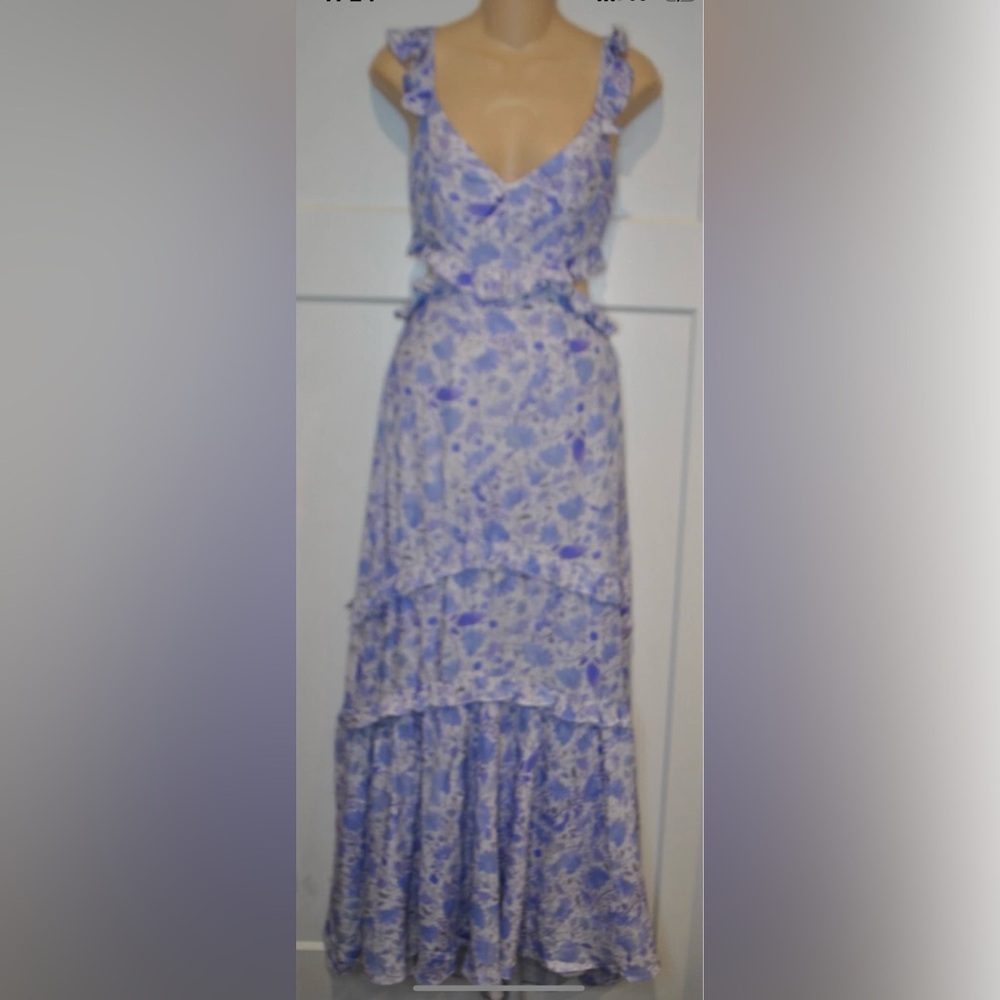 ASTR THE LABEL Anthropologie Cassis Floral Ruffle Cut Out Maxi Dress XS NWOT - Picture 5 of 10
